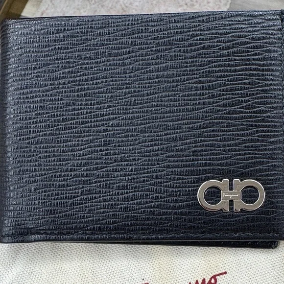 Salvatore Ferragamo Revival Bi-fold Black Textured Wallet